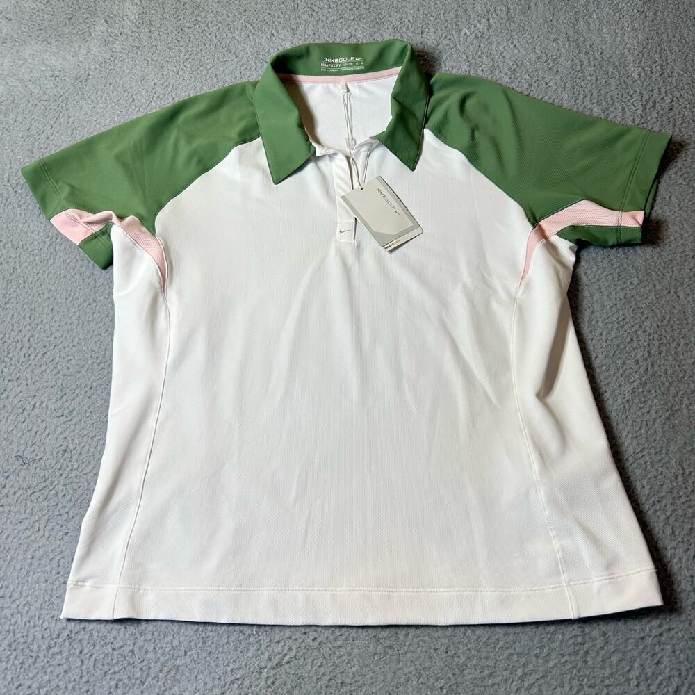 Nike Golf Shirt Womens L White Fit Dry Athletic Short Sleeve Polo Shirt NEW